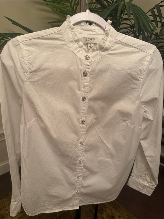 J. Crew Tops - J. Crew White Ruffle Collar Button-Front Blouse
